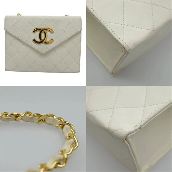 CHANEL Matelasse Big COCO Mark Chain Bag Lamb Skin White Gold CC Auth yk15609AV - Picture 15 of 15